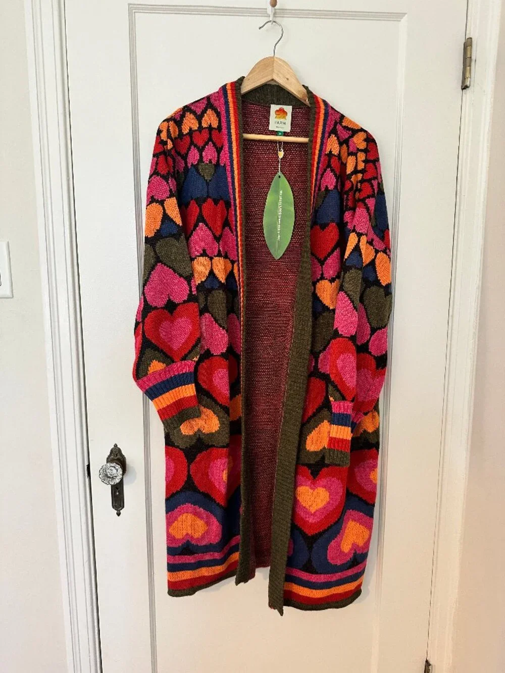 Farm Rio Acrylic Wool Blend Sweater Jacket of Many Hearts - Picture 3 of 8